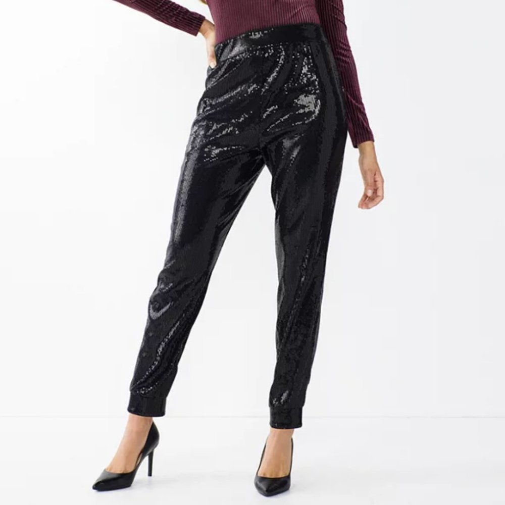 Cara Santana x Nine West Sequin Jogger Pants Size Small NWT